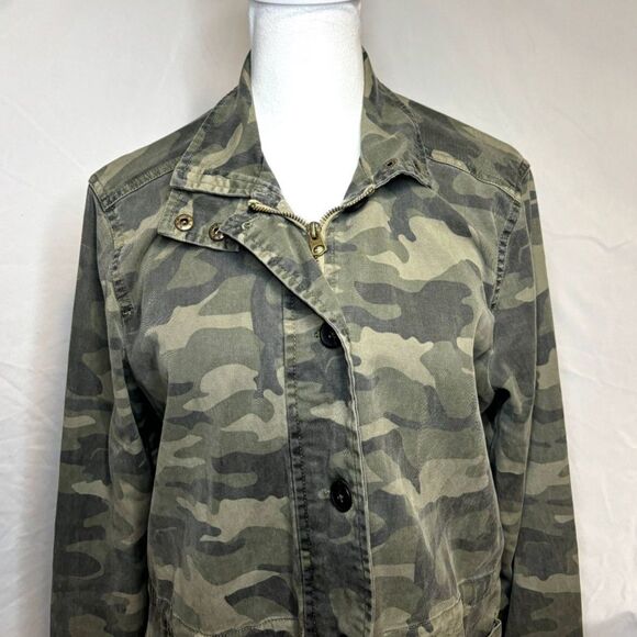 Lucky Brand Camo Button Up Zip Utility Jacket Womens Long Sleeve Collared - Picture 3 of 7